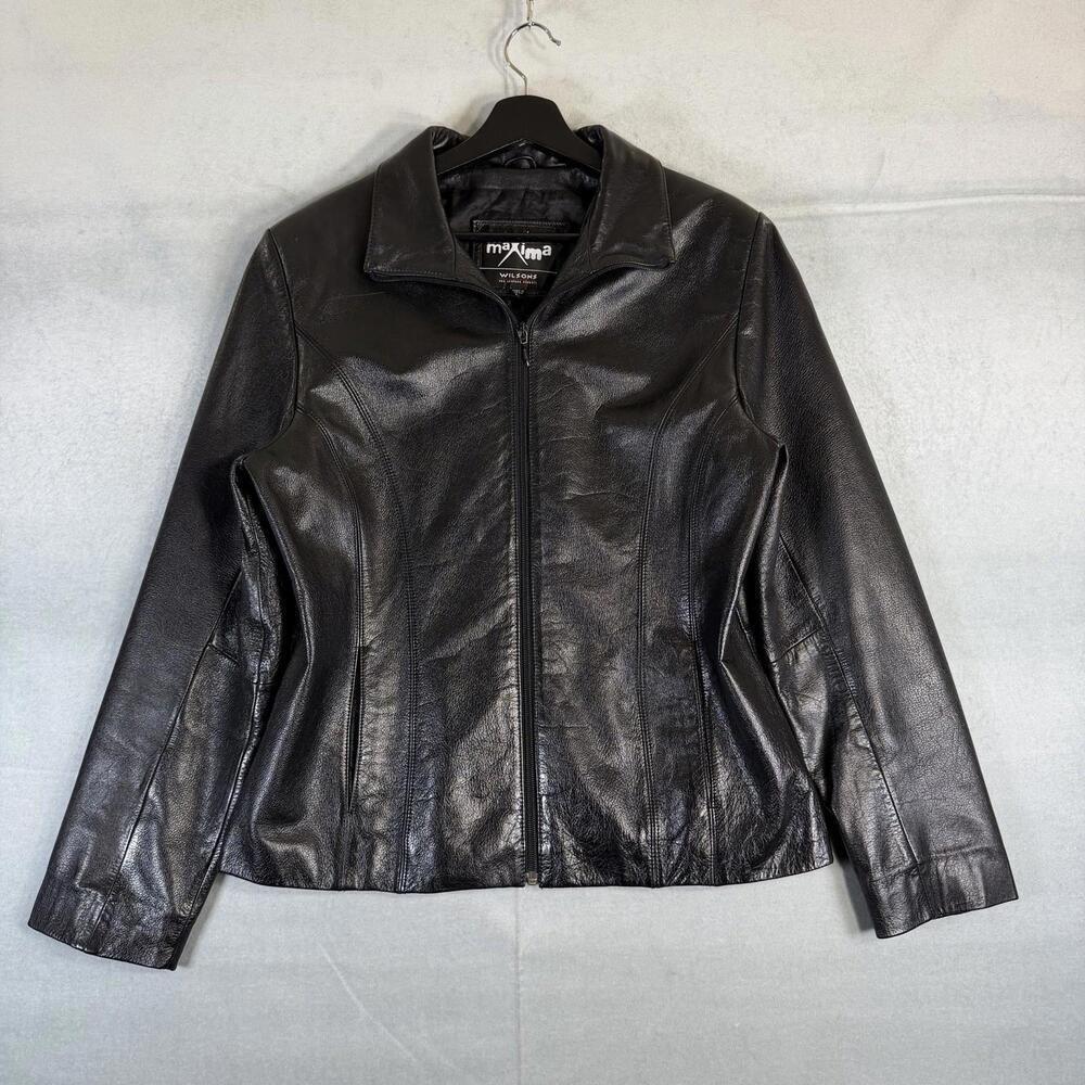 Maxima Wilson’s Leather Jacket Womens Large Black Moto Full Zip Vintage Y2K